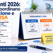 Infografica sui versamenti fiscali 2026 per dentisti e società odontoiatriche con scadenze ISA del 20 luglio e 20 agosto, regole di rateizzazione delle imposte e pianificazione della liquidità aziendale